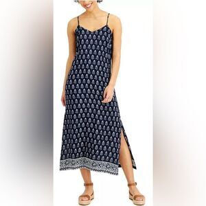 Style & Co. Navy Blue Sleeveless Slip Dress with side split